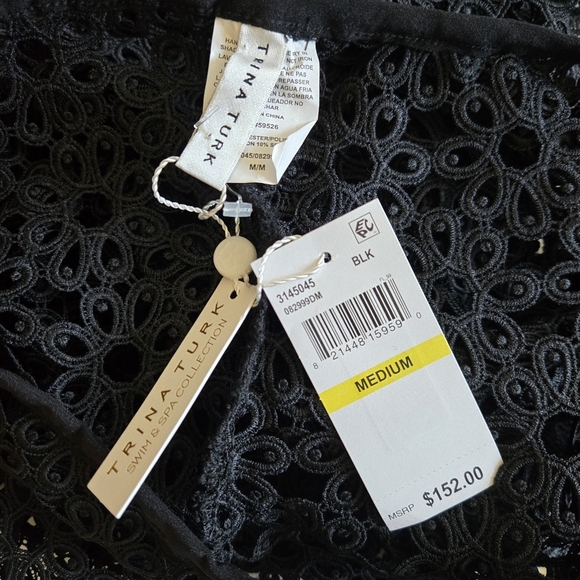 New Trina Turk Chateau Lace Black Swim Beach Pool Cover-Up Pants Medium NWT - Picture 8 of 9